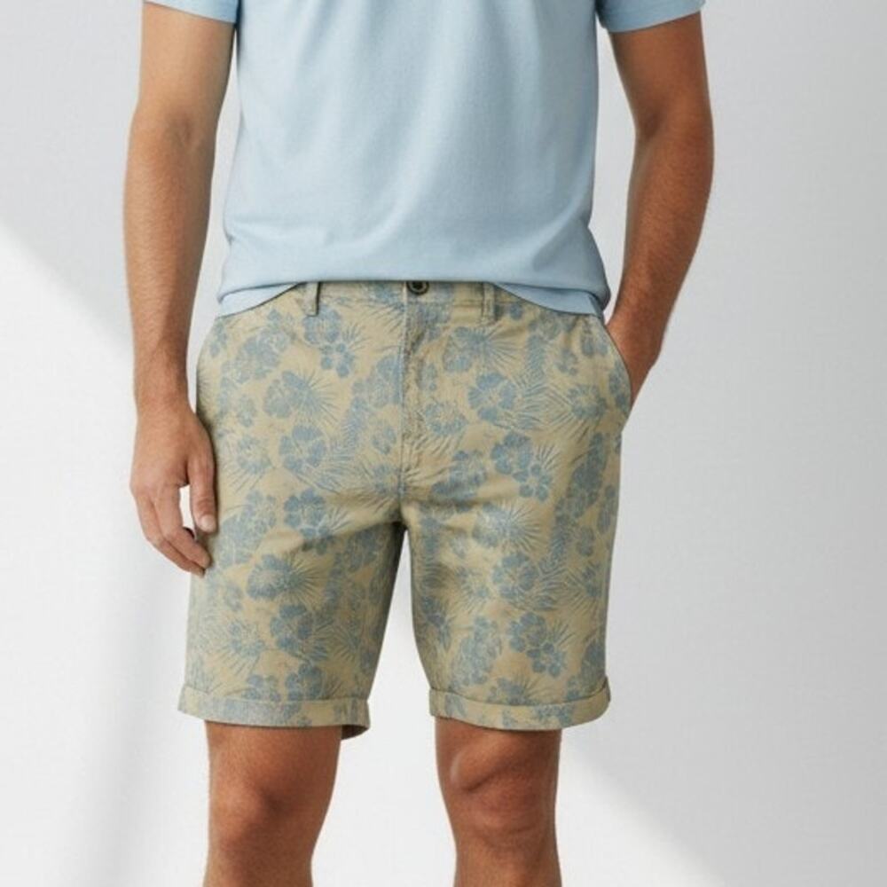 Jachs Bleecker Khaki Blue Floral Print Stretch Twill Shorts Men's Size 33 NWT